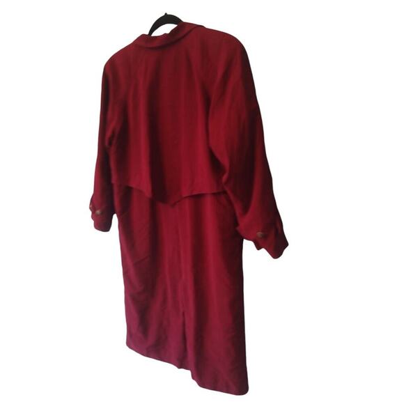VINTAGE Fleet Street Womens 4P LONG COAT TRENCHCOAT Lined RED OVERSIZED 90s - Picture 3 of 11